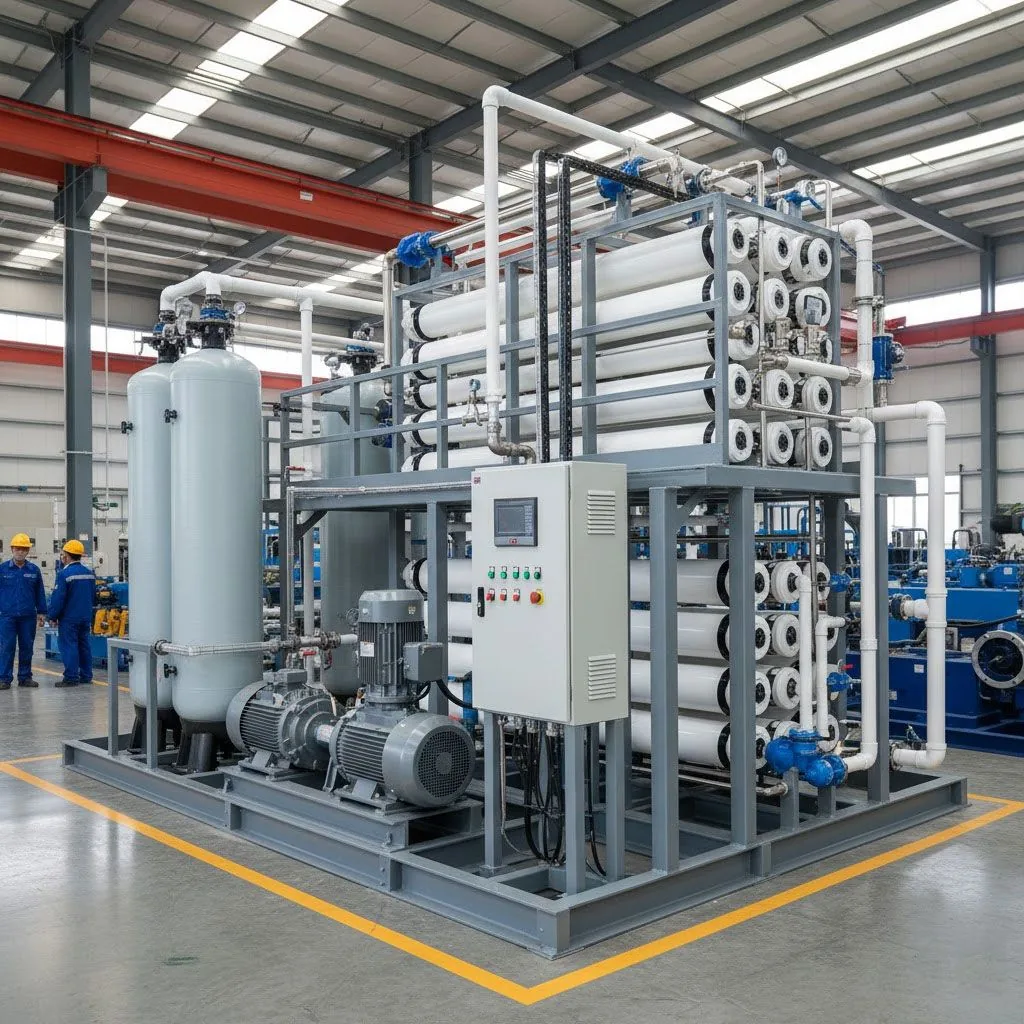 Industrial reverse osmosis and filtration water treatment plant in a workshop